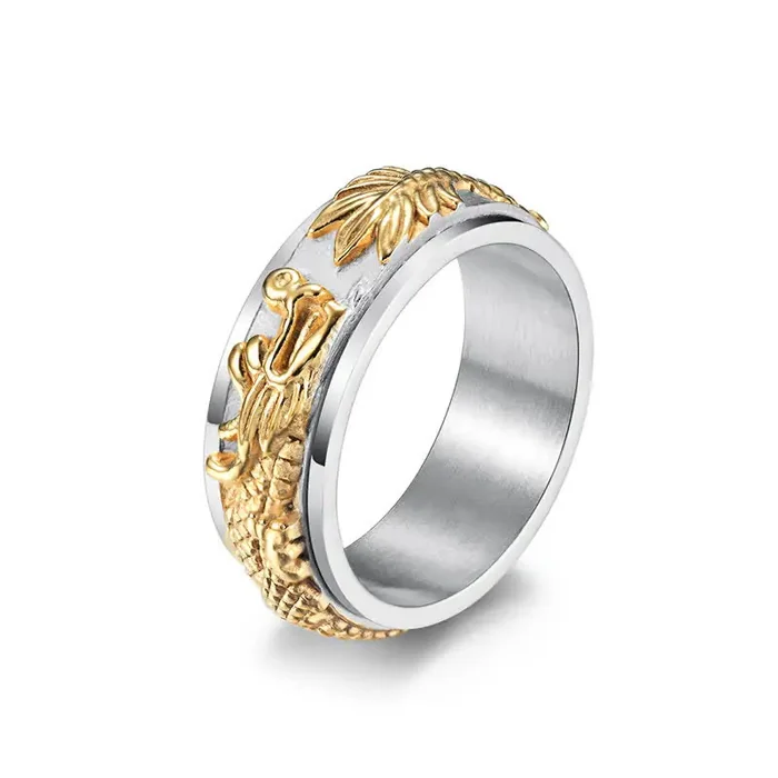 Buddha Stones Dragon Titanium Steel Stimulation Rotatable Ring (Extra 30% Off USE CODE FS30)