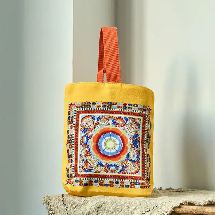 Buddha Stones Dunhuang Flying Apsaras Lotus Buddha Statues Canvas Handbag
