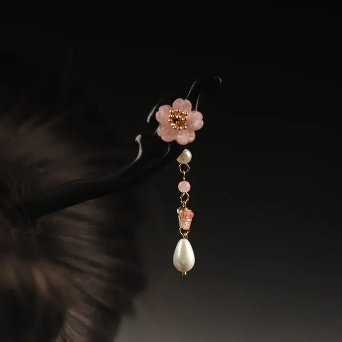 Buddha Stones Ebony Flower Butterfly Blessing Hairpin