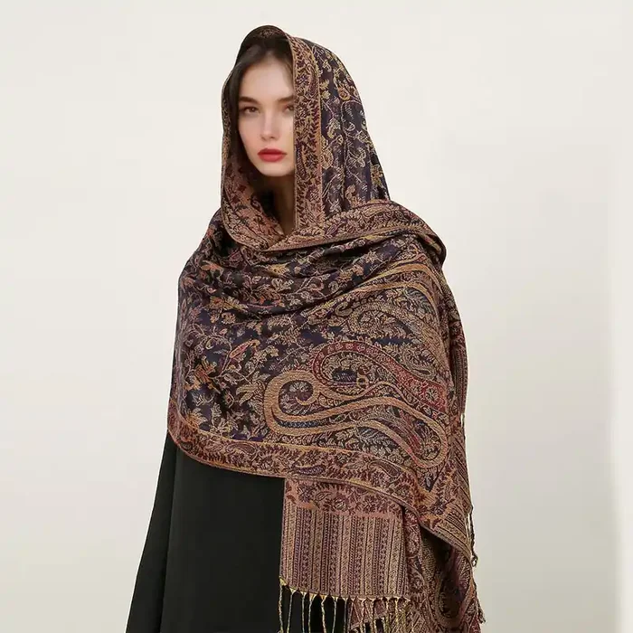 Buddha Stones Ethnic Daily Tibetan Paisley Pattern Tassel Cozy Scarf Shawl