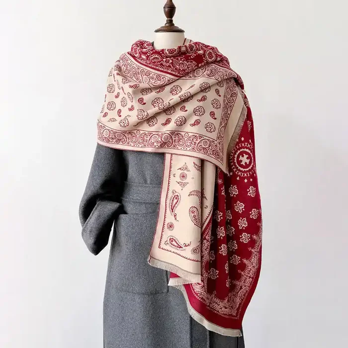 Buddha Stones Ethnic Paisley Geometry Patchwork Pattern Tassels Soft Thermal Thick Scarf Shawl