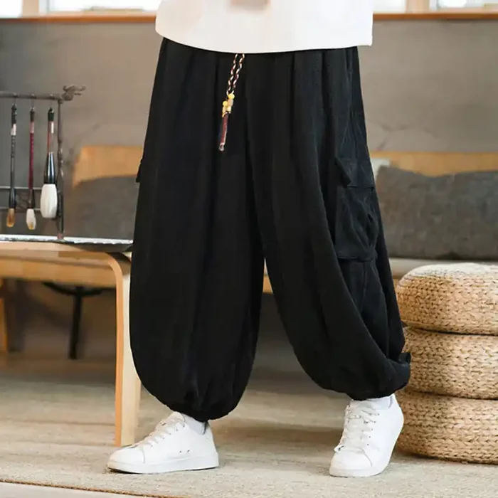 Buddha Stones Fall Winter Men‘s Drawstring Chenille Corduroy Cargo Pants With Pockets