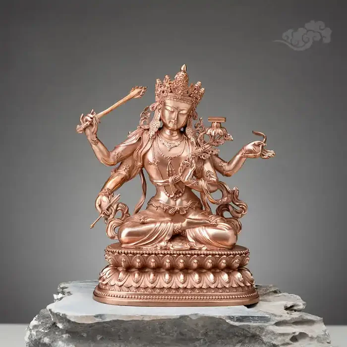 Buddha Stones Four-armed Manjusri Bodhisattva Figurine Serenity Copper Statue Decoration