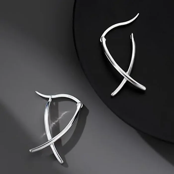 Buddha Stones Geometric Cross Design Luck Hoop Earrings