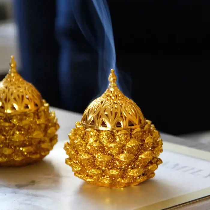 Buddha Stones Gold Pine Cone Pattern Spiritual Rituals Mini Incense Burner Home Tabletop Decor