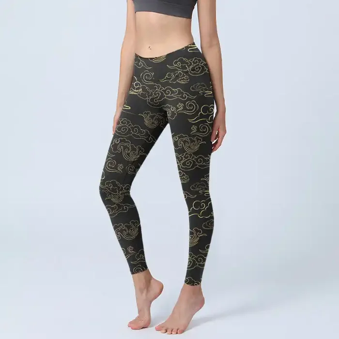 Buddha Stones Golden Clouds Print Gym Leggings Women‘s Yoga Pants