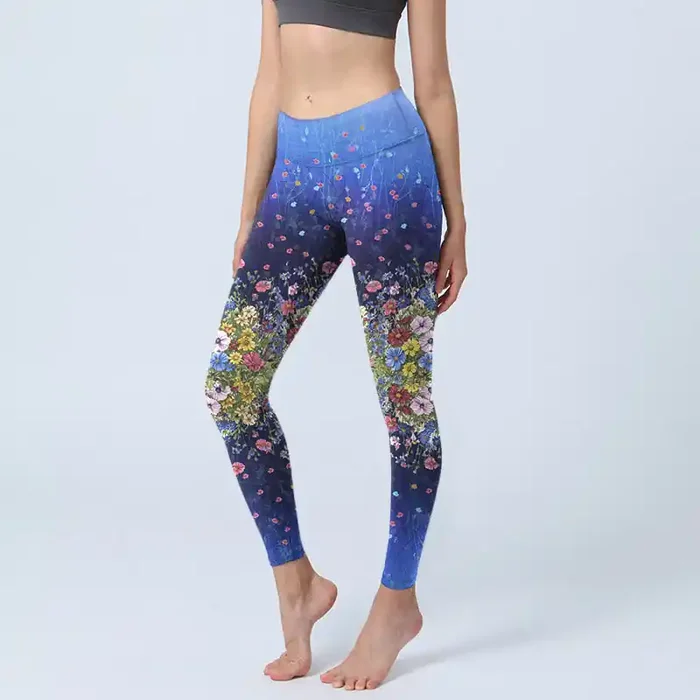 Buddha Stones Gradient Color Flower Pattern Print Gym Leggings Women‘s Yoga Pants
