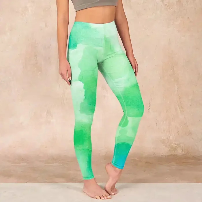 Buddha Stones Green Ink Wash Pattern Gym Leggings Women‘s Yoga Pants