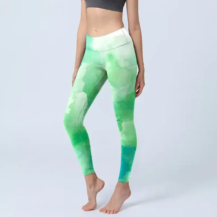 Buddha Stones Green Ink Wash Pattern Gym Leggings Women‘s Yoga Pants