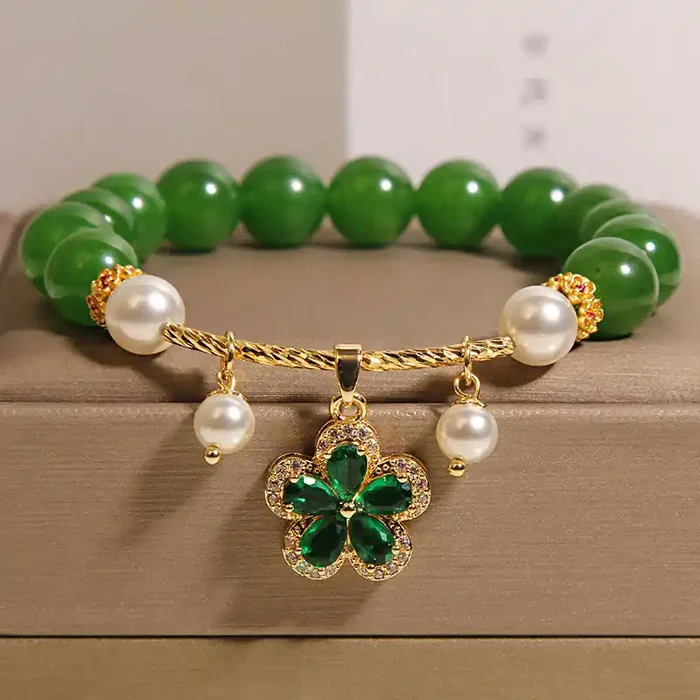 Buddha Stones Green Jasper Pearl Flower Balance Bracelet
