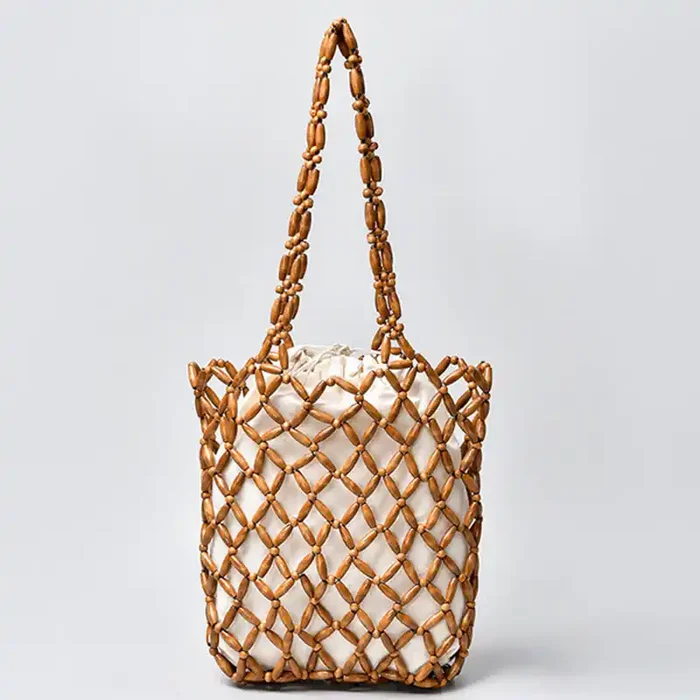 Buddha Stones Hand-woven Wooden Beads Shoulder Bag Handbag