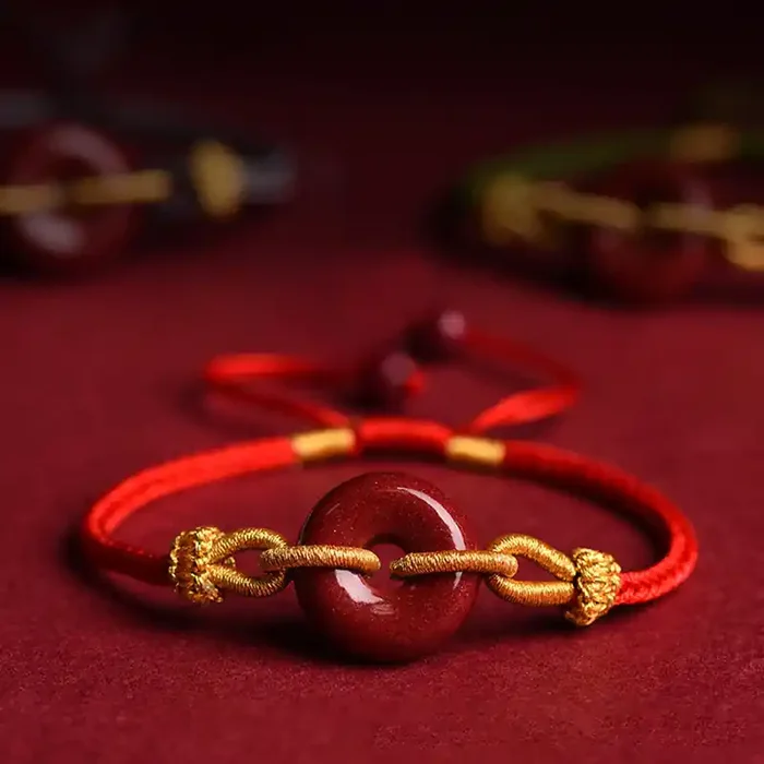 Buddha Stones Handcrafted Cinnabar Peace Buckle Pattern Concentration Braided Bracelet