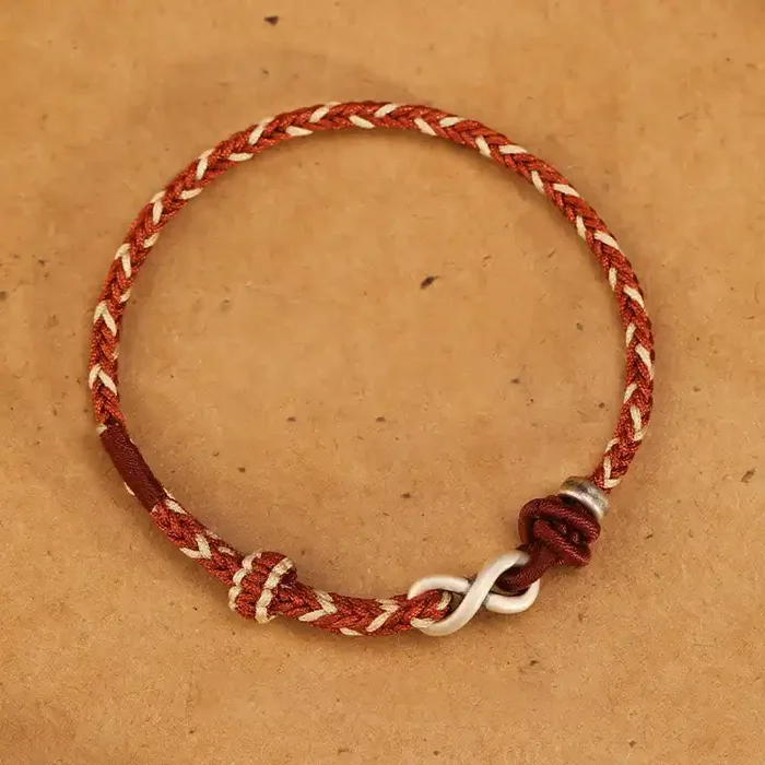 Buddha Stones Handmade 999 Sterling Silver Endless Knot Infinity Symbol Luck Rope Bracelet