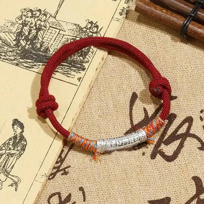 Buddha Stones Handmade 999 Sterling Silver Om Mani Padme Hum Protection Rope Bracelet