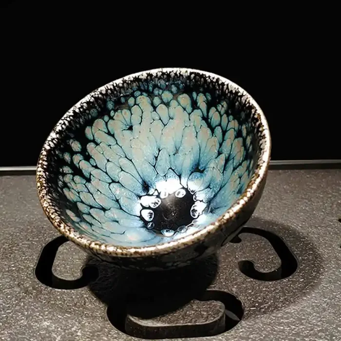 Buddha Stones Handmade Chinese Jianzhan Blue Spot Ceramic Teacup Tenmoku Kung Fu Tea Cup 150ml