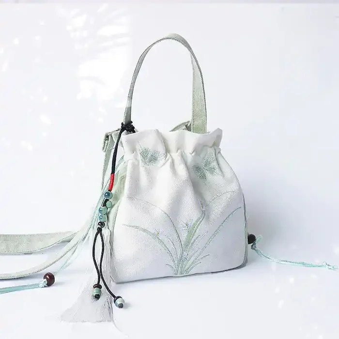 Buddha Stones Handmade Embroidered Flowers Canvas Tote Shoulder Bag Handbag
