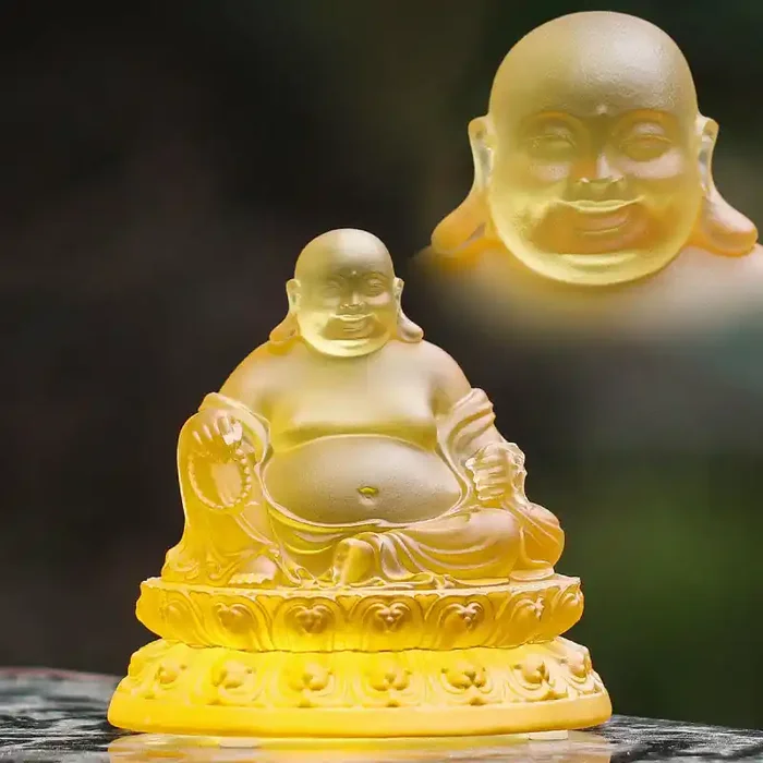 Buddha Stones Handmade Laughing Buddha Figurine Liuli Crystal Art Piece Wealth Statue Home Decoration