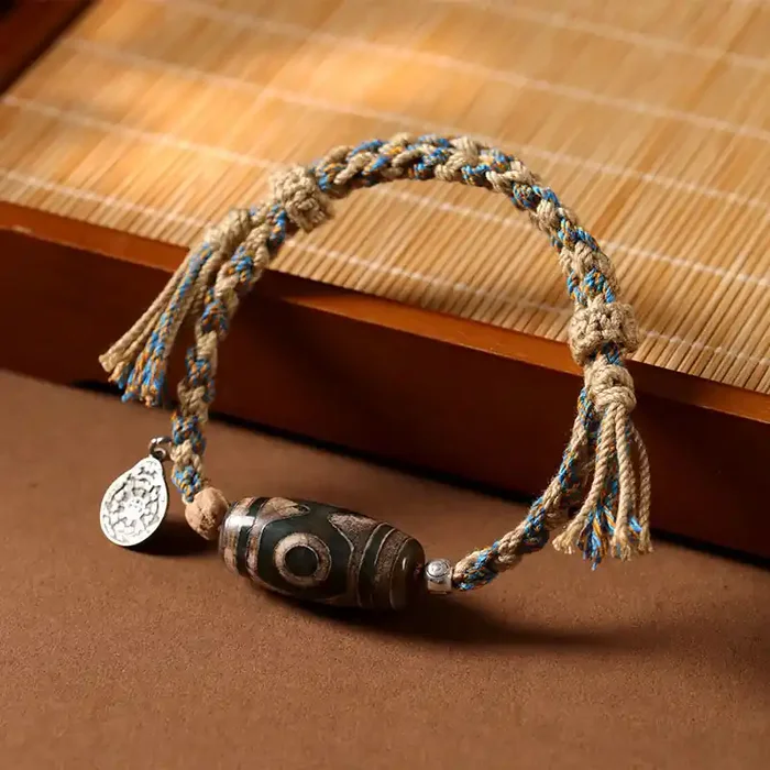 Buddha Stones Handmade Tibetan Dzi Bead Wealth Protection Braided String Bracelet