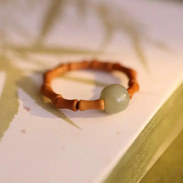 Buddha Stones Hetian Jade Beaded Bamboo Prosperity Luck Ring