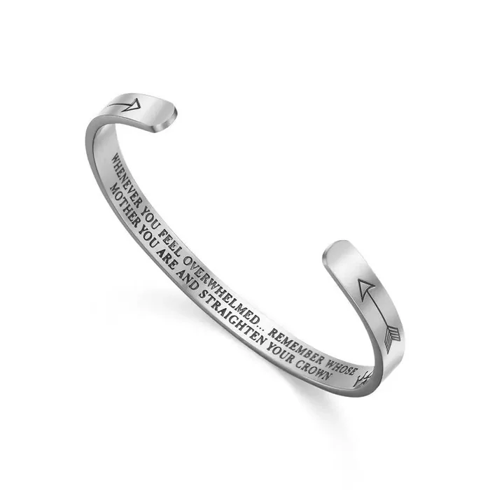 Buddha Stones Inspirational Bracelets Personalized Gift for Her Him Engraved Mantra Cuff Bangle Crown Jewelry