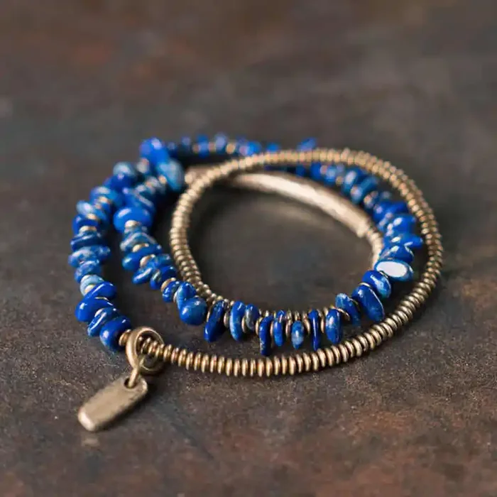 Buddha Stones Irregular Shape Triple Wrap Lazurite Balance Bracelet