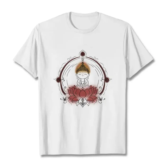 Buddha Stones Joyful Buddha Lotus Mandala Pattern Tee T-shirt