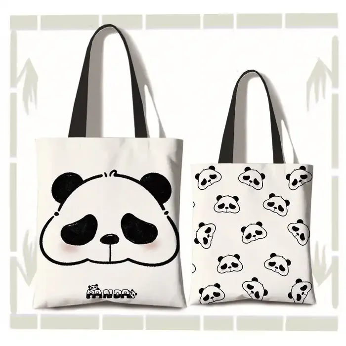 Buddha Stones Large Capacity Handmade Canvas Cute Panda Commuter Shoulder Bag Shopping Bag