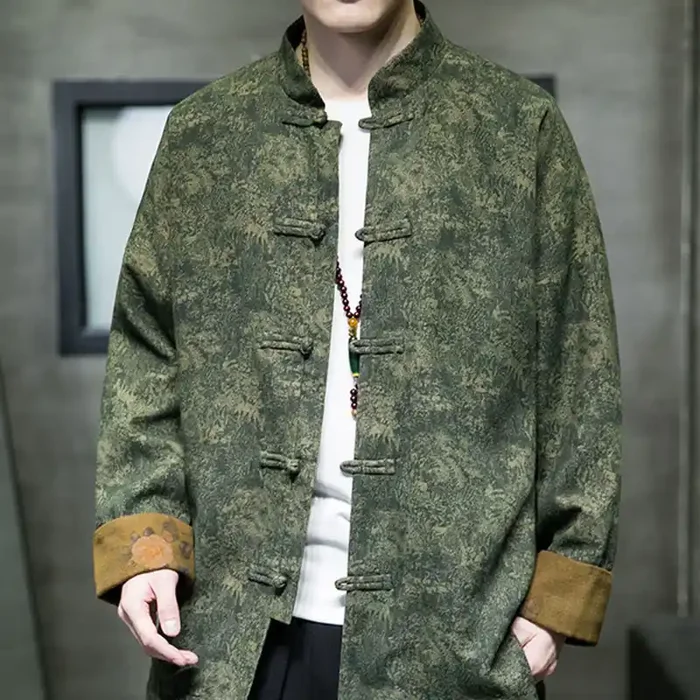 Buddha Stones Leaves Flower Frog-button Tang Suit Cotton Men‘s Jacket Shirt