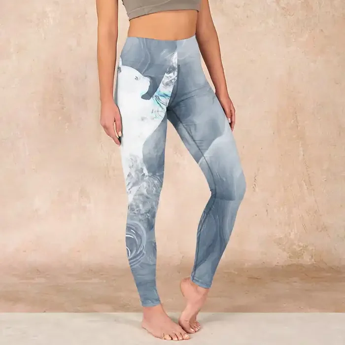 Buddha Stones Light Slate Gray White Cat Exercise Leggings Women‘s Yoga Pants