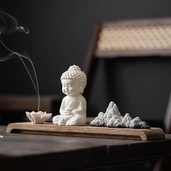 Buddha Stones Lotus Flower Tathagata Kwan Yin Avalokitesvara Ksitigarbha Meditation Ceramic Stick Incense Burner Decoration