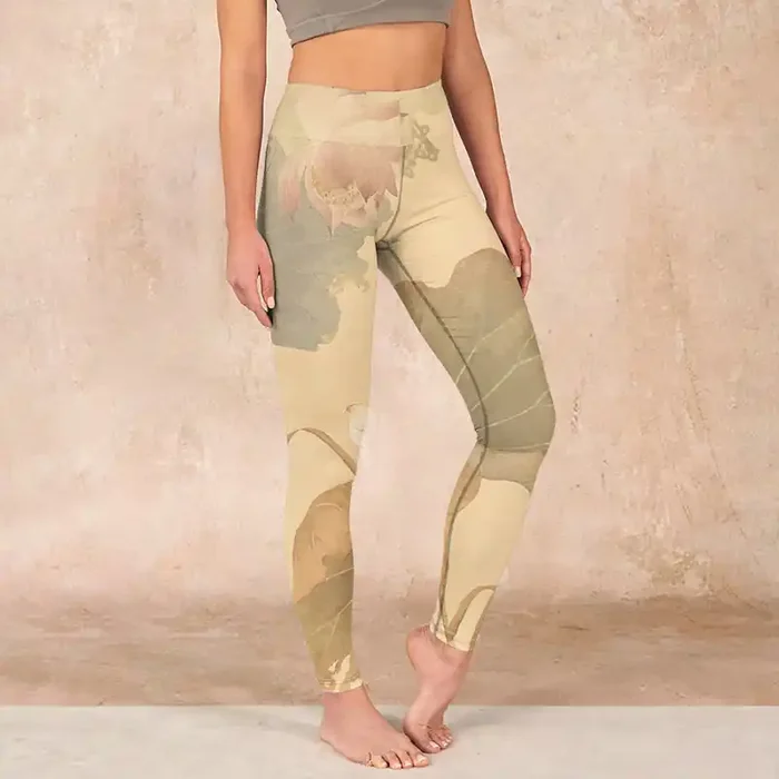 Buddha Stones Lotus Flowers Leaves Print Gym Leggings Women‘s Yoga Pants