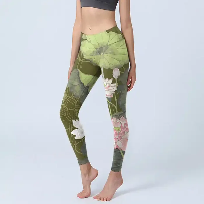 Buddha Stones Lotus Print Gym Leggings Women‘s Yoga Pants
