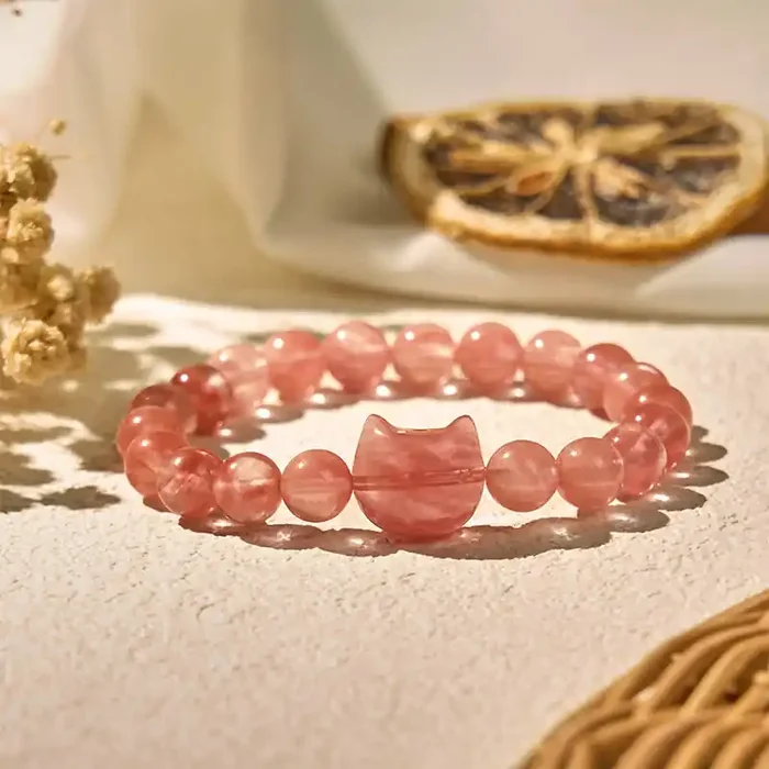 Buddha Stones Lovely Cat Head Red Agate Spiritual Beads Bracelet