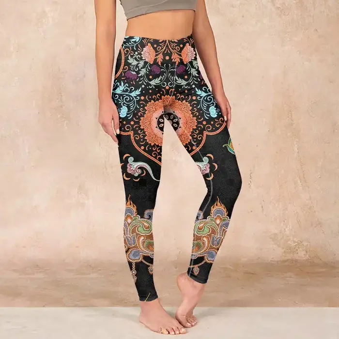 Buddha Stones Mandala Auspicious Clouds Print Gym Leggings Women‘s Yoga Pants