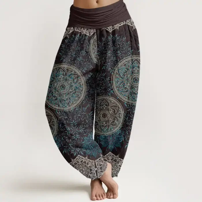 Buddha Stones Mandala Pattern Leaves Women‘s Elastic Waist Harem Pants