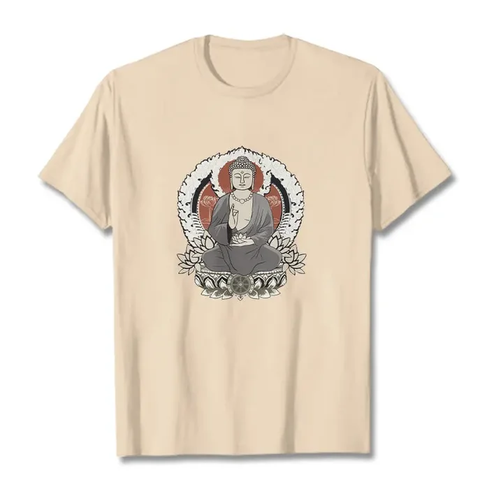 Buddha Stones Meditating Buddha Sitting With Lotus Pattern Tee T-shirt