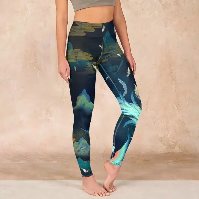 Buddha Stones Mountains Phoenix Feather Exercise Leggings Women‘s Yoga Pants