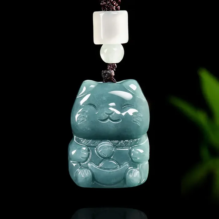 Buddha Stones Natural Attract Wealth Cat Jade Necklace Prosperity Pendant