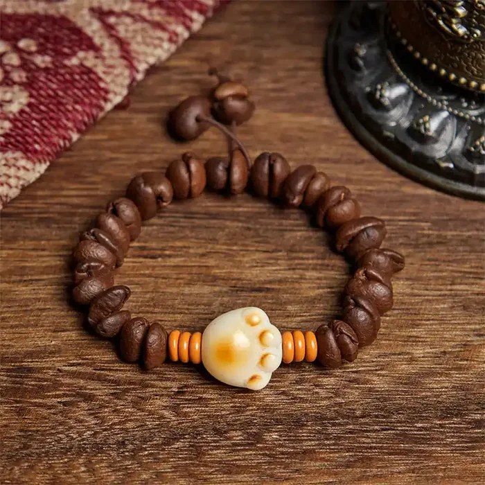 Buddha Stones Natural Cat‘s Paw Coffee Beans Bodhi Seed Beads Bracelet