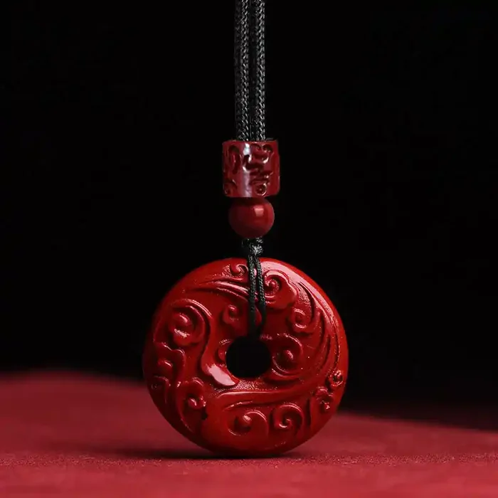 Buddha Stones Natural Cinnabar Lotus Peace Buckle Blessing Necklace String Pendant