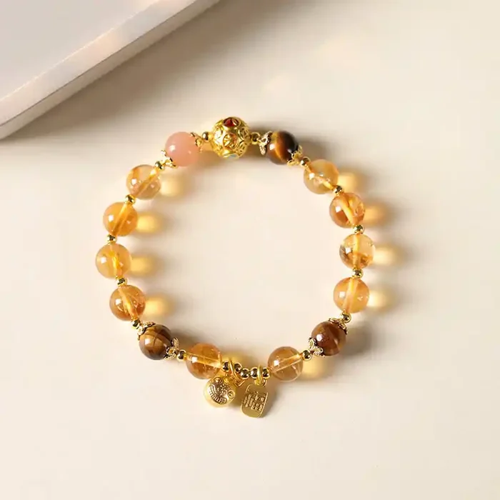 Buddha Stones Natural Citrine Fu Character Lucky Beast Prosperity Bracelet