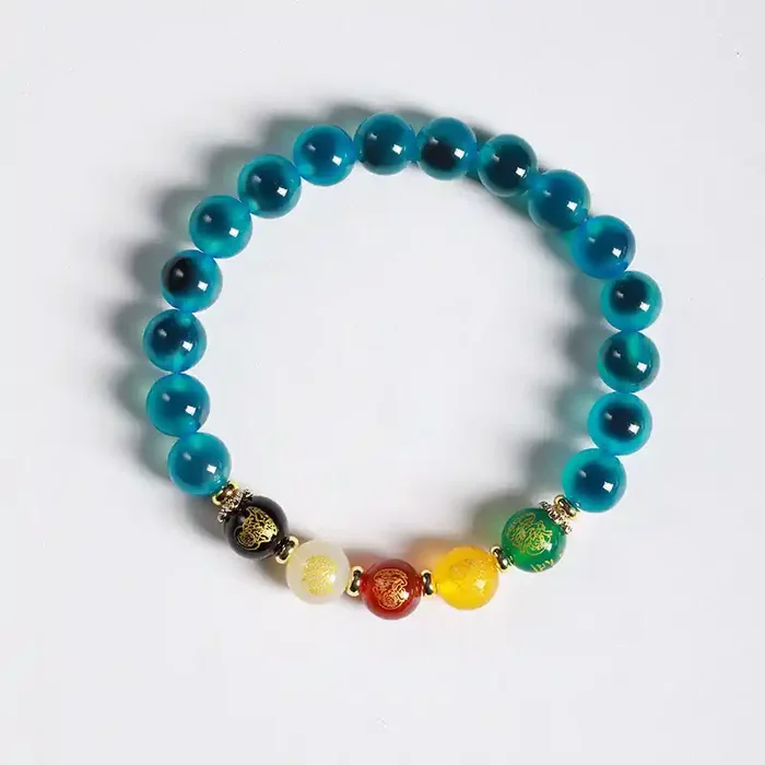 Buddha Stones Natural Colorful Candy Agate Five Gods Of Wealth Harmony Bracelet