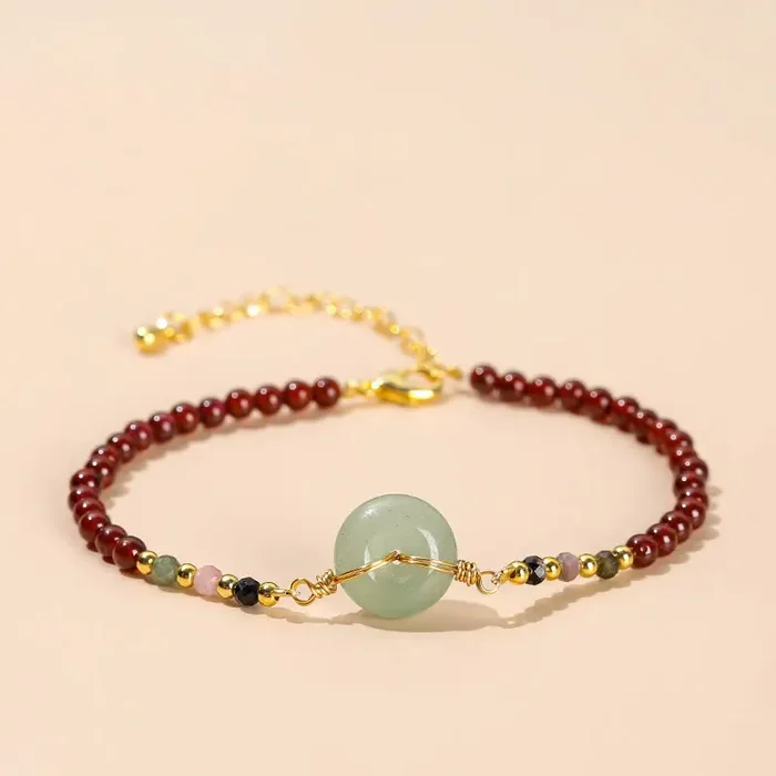 Buddha Stones Natural Garnet Peace Buckle Bead Calm Bracelet