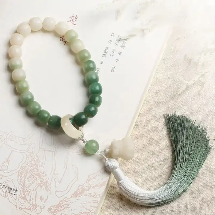Buddha Stones Natural Gradient Bodhi Seed Fortune Money Bag Lotus Wisdom Tassel Wrist Mala