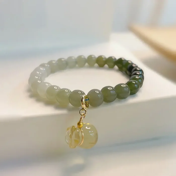 Buddha Stones Natural Hetian Jade Money Bag Charm Bead Prosperity Bracelet