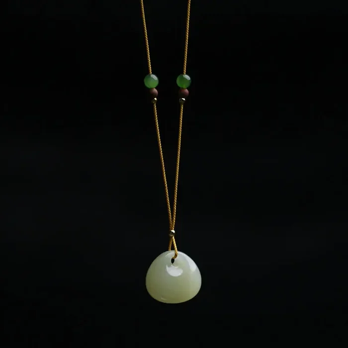 Buddha Stones Natural Hetian Jade Small Bag Pattern Prosperity String Necklace Pendant