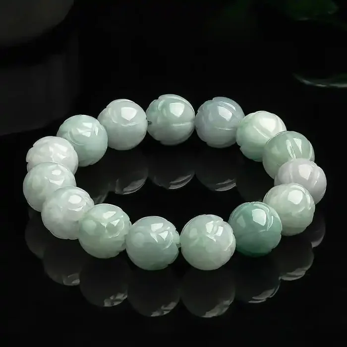 Buddha Stones Natural Jade Lotus Carving Prosperity Bracelet