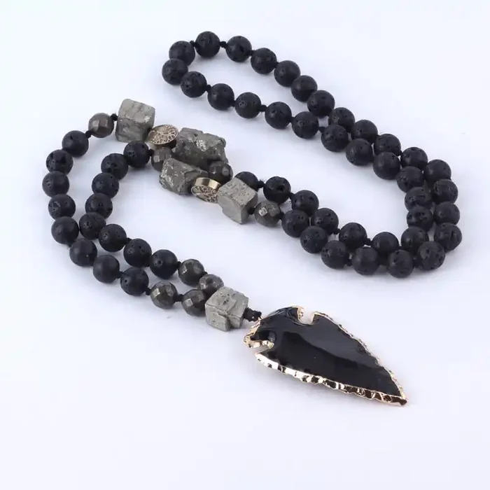 Buddha Stones Natural Lava Rock Yoga Meditation Necklace Arrow Pendant (Extra 30% Off USE CODE FS30)