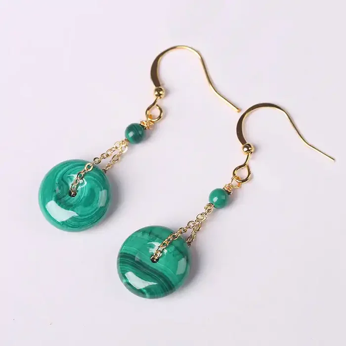 Buddha Stones Natural Malachite Peace Buckle Calmness Earrings