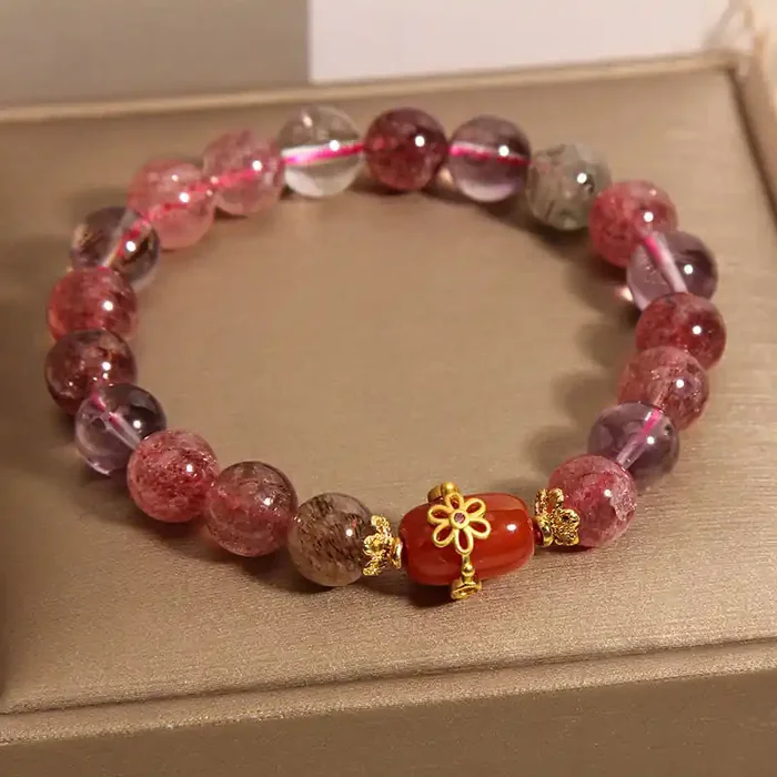 Buddha Stones Natural Super Seven Crystal Red Agate Positivity Bracelet